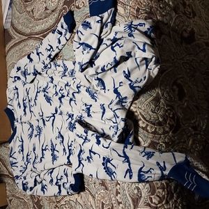 Adorable white and blue Dinosaur one piece pajamas